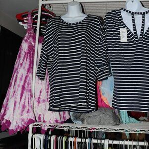 Joy Joy Navy/White Stripe 3/4 Sleeve Blouse